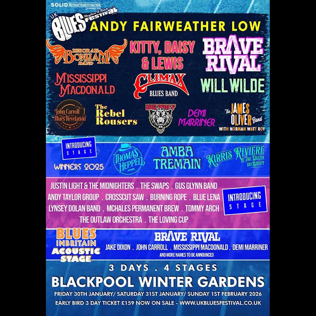 Climax Blues Band at the UK Blues Rhythm Rock Festival, Blackpool Winter Gardens 2026 with headliner Andy Fairweather Low
