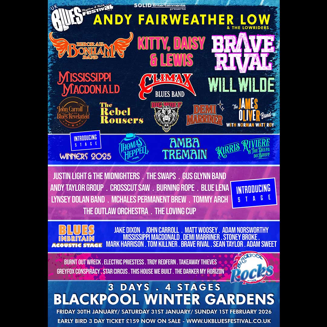 Climax Blues Band at the UK Blues Rhythm Rock Festival, Blackpool Winter Gardens 2026 with headliner Andy Fairweather Low