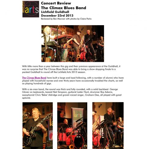 Screen capture of Climax Blues Band Lichfield Guildhall review 2013