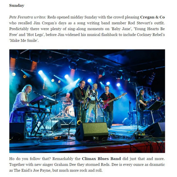 Screen capture of Pete Feenstra review of Climax Blues Band at the 2015 Giants of Rock Show in Minehead