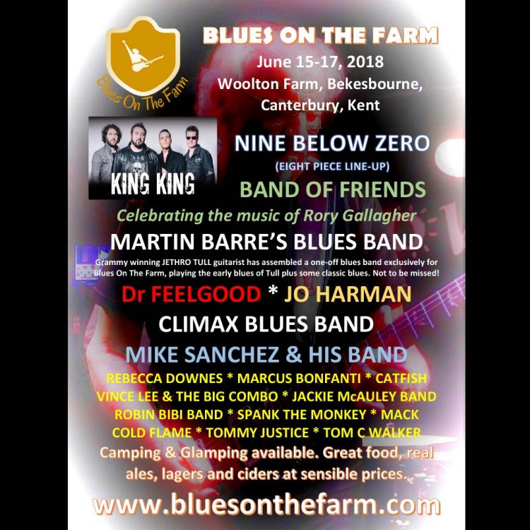 Poster for the Blues on the Farm Festival with King King, Climax Blues Band, Dr Feelgood